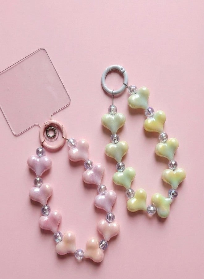 D Care World DCW Cute Pink Heart Beaded Straps Phonecharms, Kawaii Aesthetic Chain, Lanyard Wrist Strap Accessories for Phones,Hand Bags Key Pendants Decor for Kids Girls - Image 4