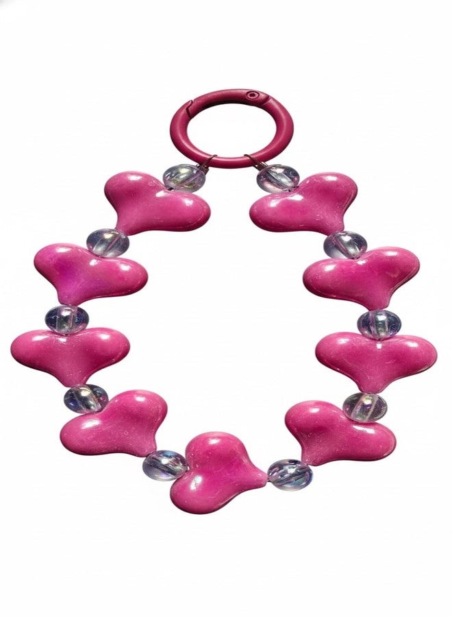 D Care World DCW Cute Pink Heart Beaded Straps Phonecharms, Kawaii Aesthetic Chain, Lanyard Wrist Strap Accessories for Phones,Hand Bags Key Pendants Decor for Kids Girls - Image 1