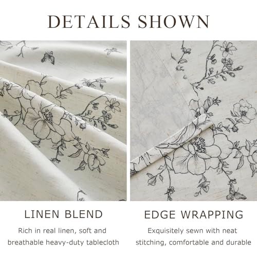 OMMATO Rustic Floral Tablecloths Rectangular 55x84 Inch Linen Tablecloth Farmhouse Vintage French Black Flowers Pattern Burlap Textured Outdoor Table Cover for Picnic,Dining,Party,Home Decor - Image 2