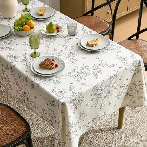 OMMATO Rustic Floral Tablecloths Rectangular 55x84 Inch Linen Tablecloth Farmhouse Vintage French Black Flowers Pattern Burlap Textured Outdoor Table Cover for Picnic,Dining,Party,Home Decor - Image 5