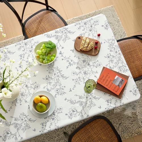 OMMATO Rustic Floral Tablecloths Rectangular 55x84 Inch Linen Tablecloth Farmhouse Vintage French Black Flowers Pattern Burlap Textured Outdoor Table Cover for Picnic,Dining,Party,Home Decor - Image 3