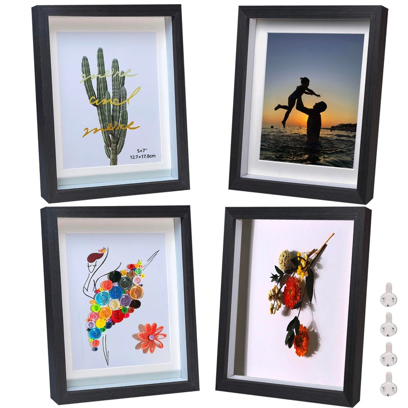 Dohomi Dohomi 5x7 Shadow Box Frame Small Shadow Box Display Case 4 Pack Black Picture Frame Glass Surfaces Internal Depth 06 inch for Wall Or Tabletop 