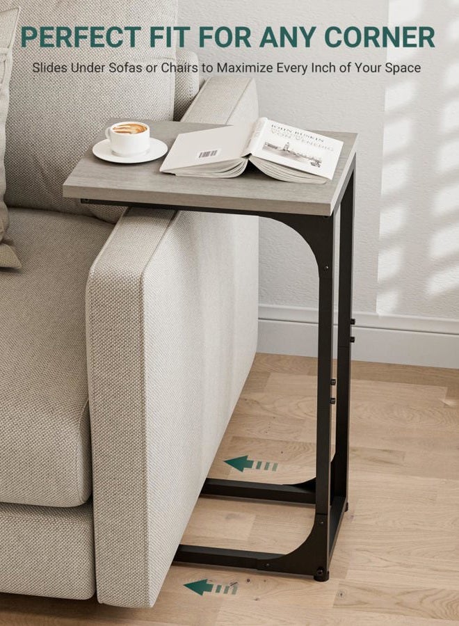 RISWER C-Shaped Side Table for Couch - Small Coffee Stand Sofa Tray Desk with Metal Frame and Waterproof Scratch Resistant, Modern End Accent for Living Room, Bedroom, Set of 2, Greige - Image 5