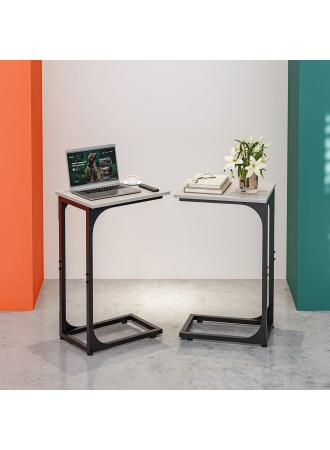 RISWER C-Shaped Side Table for Couch - Small Coffee Stand Sofa Tray Desk with Metal Frame and Waterproof Scratch Resistant, Modern End Accent for Living Room, Bedroom, Set of 2, Greige - Image 1