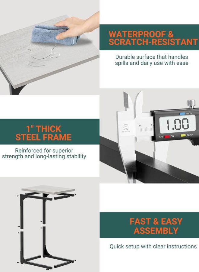 RISWER C-Shaped Side Table for Couch - Small Coffee Stand Sofa Tray Desk with Metal Frame and Waterproof Scratch Resistant, Modern End Accent for Living Room, Bedroom, Set of 2, Greige - Image 2