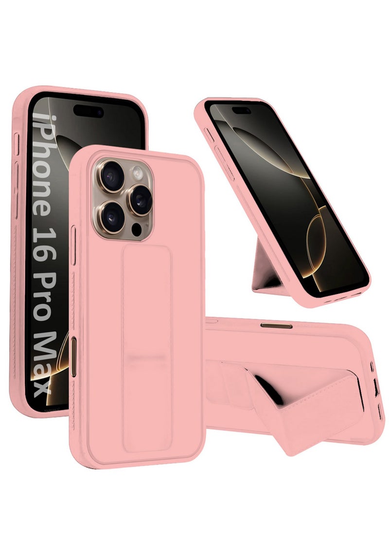 CATANES - (for Apple iPhone 16 Pro Max) Case Premium PU Leather Back Cover with Stand Function Shockproof and Anti Scratch Finger Grip Case Cover / Pink - Image 1