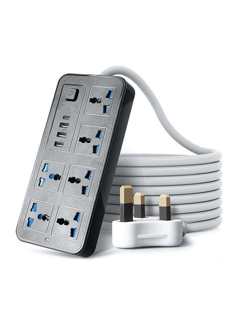 Universal Extension Lead with Multiple Function,UK Plug 3 Pin Socket Outlet with 6 Gang | 3 USB Port | 1 Type-C Port,200CM Electric Socket Mains Strip for Home,Kitchen,Travel,and Office (Black)