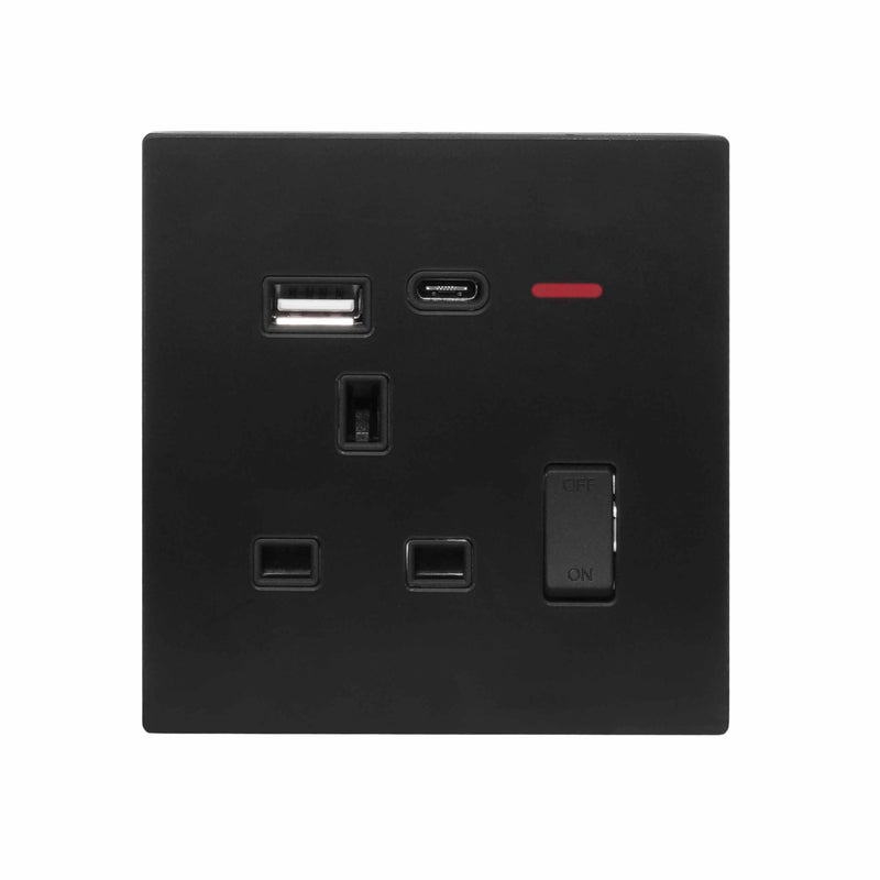 Donmarco مقبس بريطاني مفرد 13A USB + Type-C (5V 3.1A) – زجاج فائق النحافة، مقبس كهربائي مقاوم للحريق، ضمان 3 سنوات، تصميم حديث متعدد الوظائف (أسود غير لامع) | مقبس طاقة حائطي - Image 1