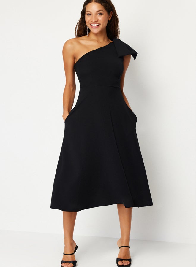 trendyol Black A-Line Bow Detailed Woven Elegant Evening Night Graduation Dress - Image 1