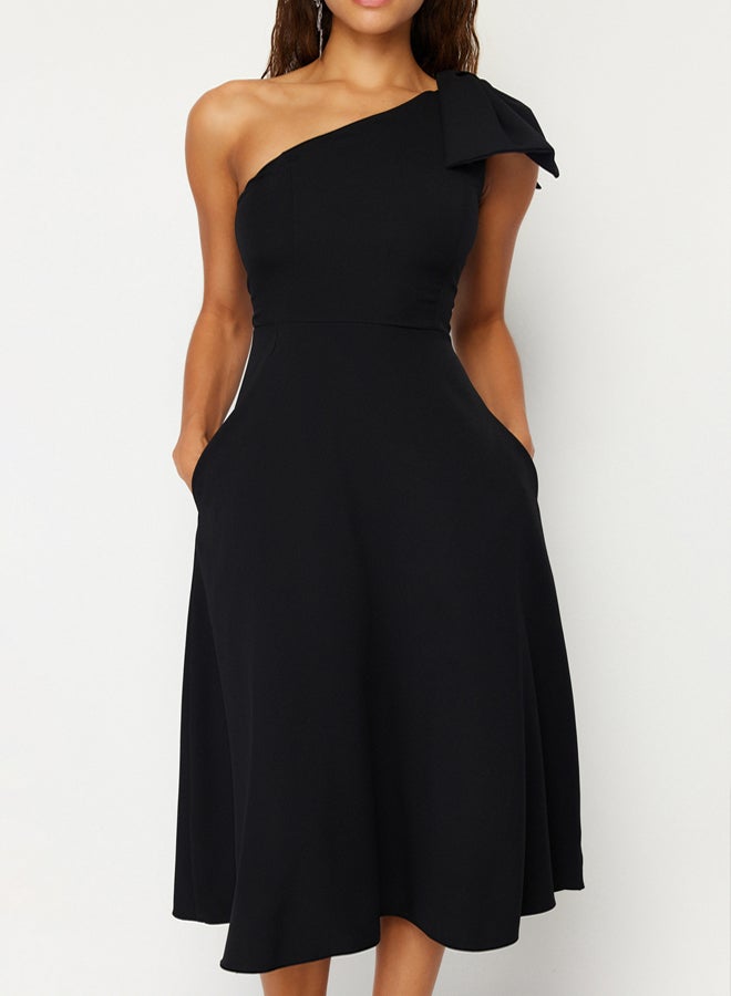 trendyol Black A-Line Bow Detailed Woven Elegant Evening Night Graduation Dress - Image 4