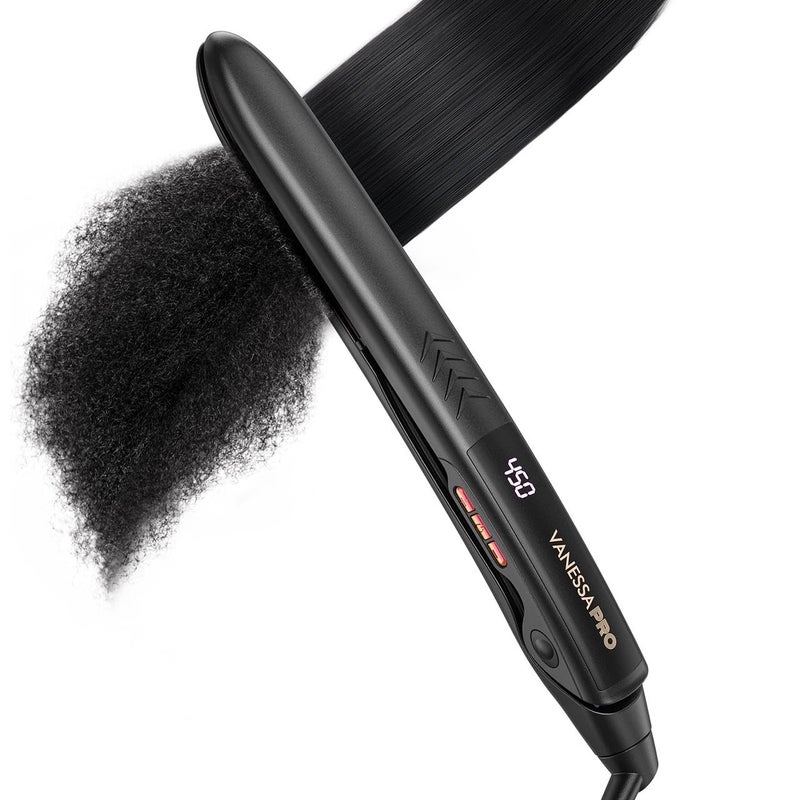 VANESSA PRO Flat Iron Hair Straightener, 100% Pure Titanium Flat Iron for One Pass to Achieve a Sleek Look, Curls Beautifully & Straightens Well - 1 inch - Image 1