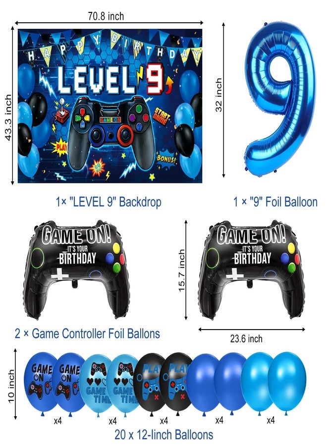 Oigco 9th Birthday Decorations for Boys, Blue Video Game Party Decorations, Level 9 Backdrop, Banner, Hanging Swirls, Honeycomb Centerpieces, Foil & Latex Balloons for 9 Years Old Birthday Decor - Image 3