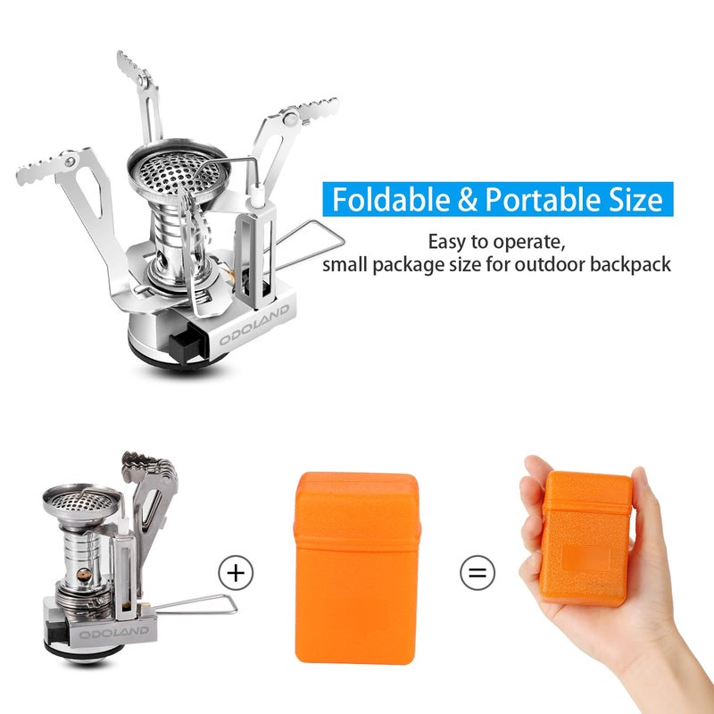 Odoland مجموعة أدوات الطهي للتخييم من أودولاند 6 قطع مع وعاء خفيف الوزن، موقد، شوكة و حقيبة شبكية لحملها، رائعة للتخييم في الهواء الطلق، المشي لمسافات طويلة والنزهات - Image 4