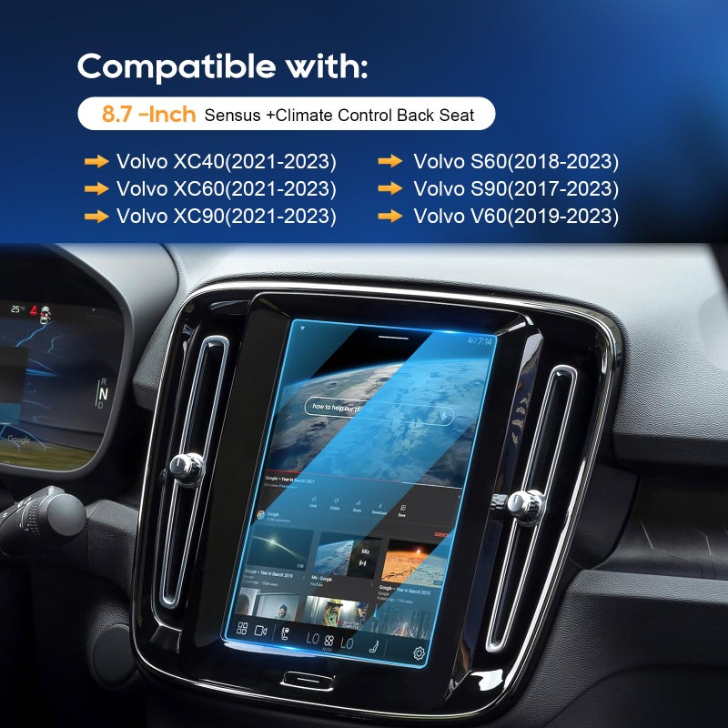 LFOTPP Car Screen Protector for Volvo Accessories 2016-2025 XC90/XC60/XC40/S90/S60/V90/V60 8.7 inch + AC Climate Control Touch Screen Mil-Grade 9H+ Tempered Glass HD [No More Glare& Fingerprint] 2-Pack - Image 2