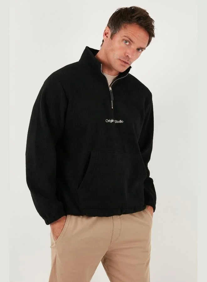 بوراتي سويت شيرت رجالي بياقة واقفة وسحاب نصي من بوراتي