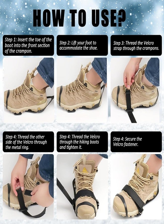AMIQUS 1 Pair Ice Snow Grippers for Boots and Shoes with Shoe Bag, Ice Snow Grips, Crampons for Hiking Boots Shoes, Anti Slip Snow Spikes Over Shoe Boot Ice Grippers with 5 Studs for Hiking Climbing - Image 4