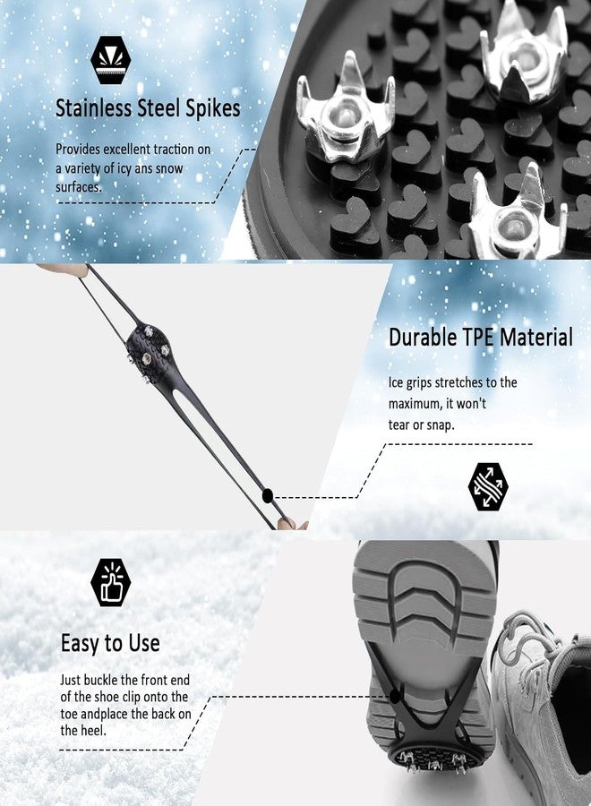 AMIQUS 1 Pair Ice Snow Grippers for Boots and Shoes with Shoe Bag, Ice Snow Grips, Crampons for Hiking Boots Shoes, Anti Slip Snow Spikes Over Shoe Boot Ice Grippers with 5 Studs for Hiking Climbing - Image 2