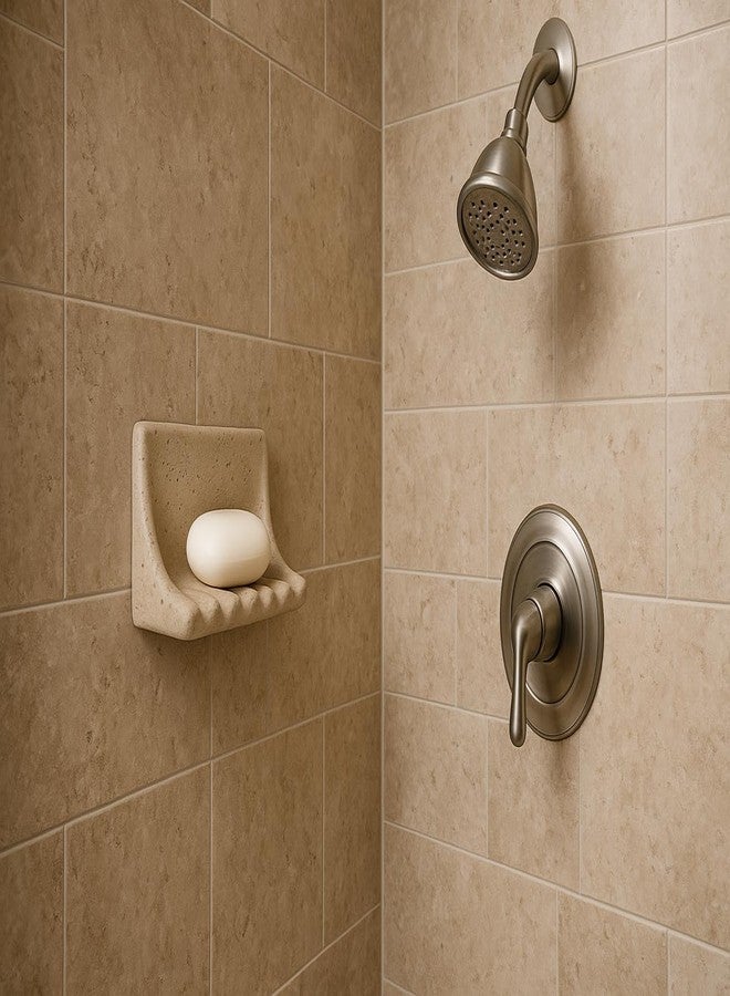 Tenedos Premium Light Travertine Resin Soap Dish Holder - 8.5" x 5" - Wall Mount for Bathroom, Fits Ceramic, Porcelain, Stone Surfaces - No Back Insert - (Light Yellow) - Image 2