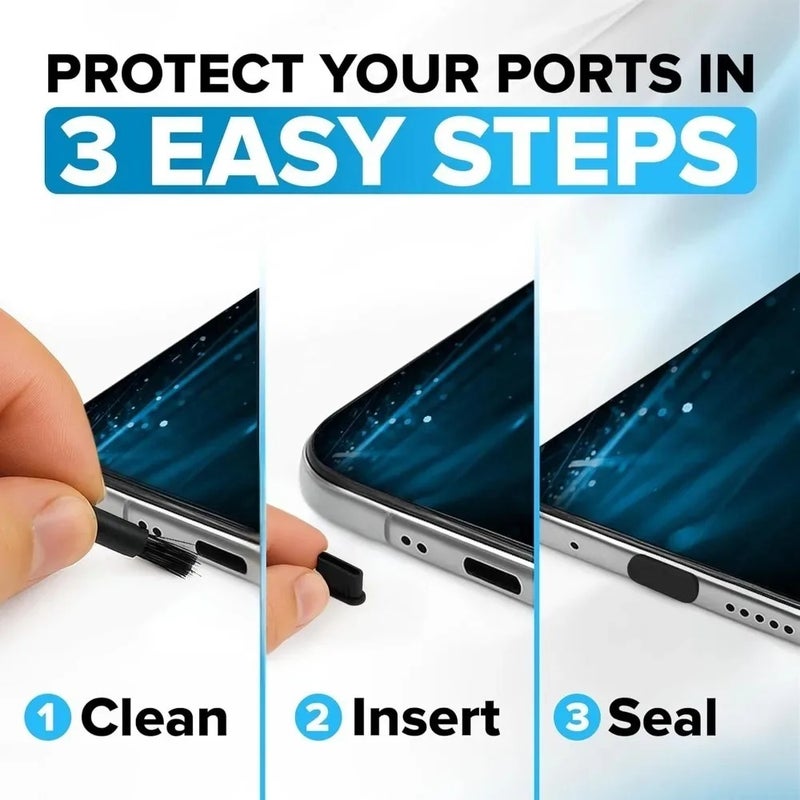 1-20 منفذ شحن USB من النوع C سدادة غبار سيليكون من النوع C أغطية مضادة للغبار مع فرشاة لهاتف آيفون 17 16 15 من هواتف شاو مي - Image 4