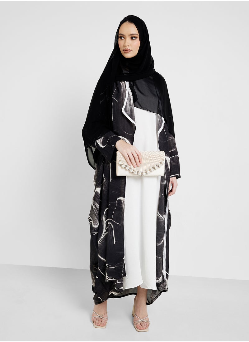 hayas closet - Open Front Mesh Detailed Abaya - Image 1