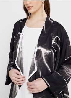 hayas closet Open Front Mesh Detailed Abaya  - Image 3