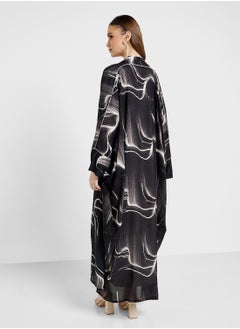 hayas closet Open Front Mesh Detailed Abaya  - Image 2