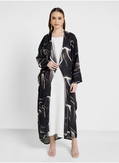 hayas closet Open Front Mesh Detailed Abaya  - Image 1