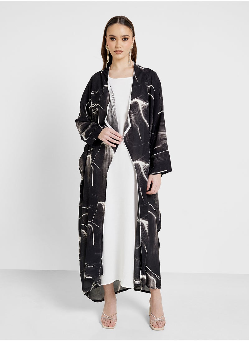 hayas closet - Open Front Mesh Detailed Abaya - Image 1