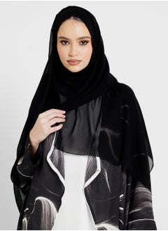 hayas closet Open Front Mesh Detailed Abaya  - Image 4