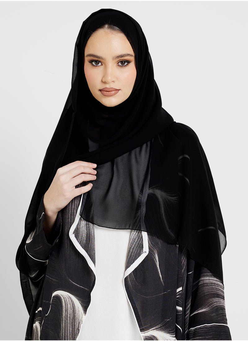 hayas closet - Open Front Mesh Detailed Abaya - Image 1
