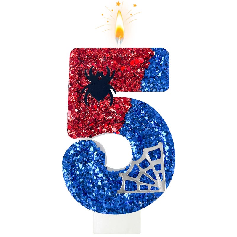 WQINX Red and Blue with Silver Spider Web Birthday Candles, Spider Cartoon Theme Happy Candle Cake Decoration Suitable for Boys and Girls Children's Party Supplies (5) - Image 1