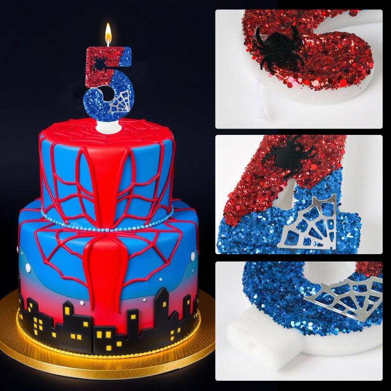 WQINX Red and Blue with Silver Spider Web Birthday Candles, Spider Cartoon Theme Happy Candle Cake Decoration Suitable for Boys and Girls Children's Party Supplies (5) - Image 3
