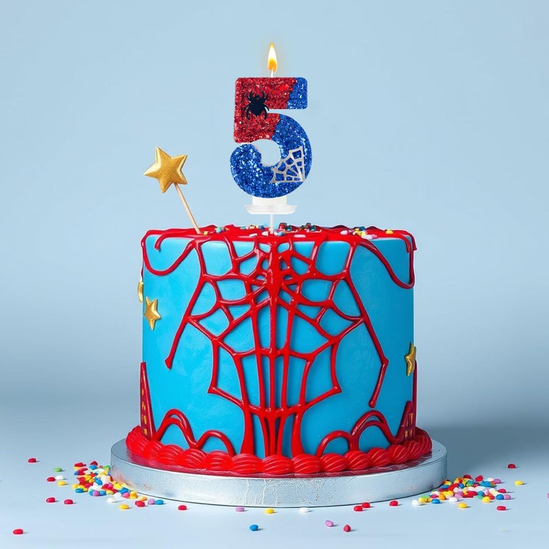 WQINX Red and Blue with Silver Spider Web Birthday Candles, Spider Cartoon Theme Happy Candle Cake Decoration Suitable for Boys and Girls Children's Party Supplies (5) - Image 5
