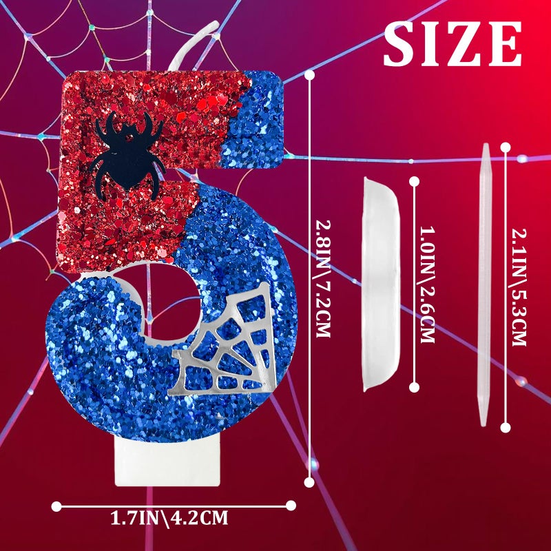 WQINX Red and Blue with Silver Spider Web Birthday Candles, Spider Cartoon Theme Happy Candle Cake Decoration Suitable for Boys and Girls Children's Party Supplies (5) - Image 2