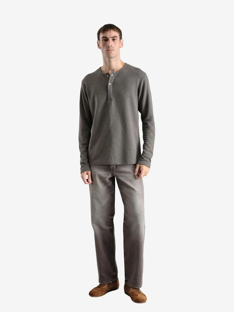 Giesto Beige Natural GIESTO Slim Fit Button Collar Long Sleeve T-Shirt for Men | Best Price UAE