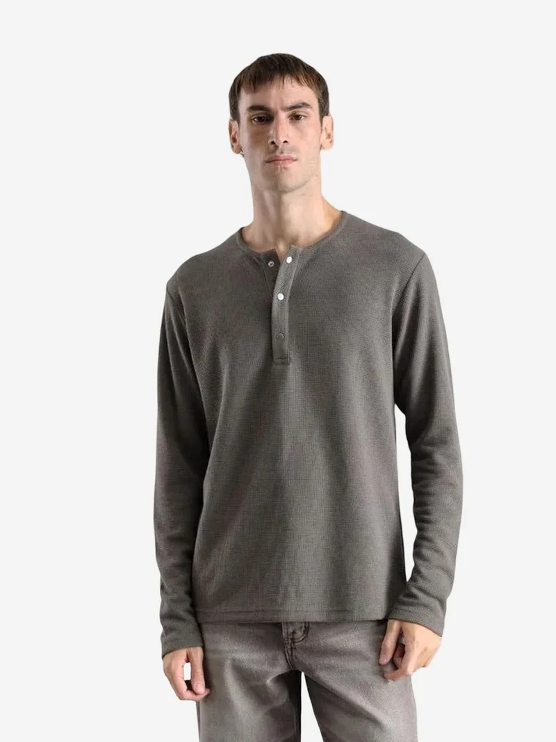 Giesto Beige Natural GIESTO Slim Fit Button Collar Long Sleeve T-Shirt for Men | Best Price UAE