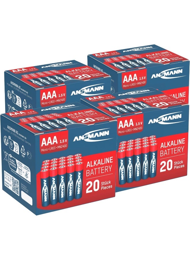ANSMANN بطارية AAA LR03 القلوية طويلة العمر - حمراء (4 عبوات من 20) - Image 1