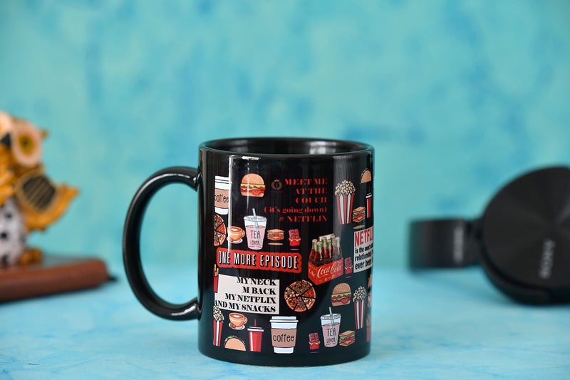 TAJNAN Ceramic Coffee Mug with Funny Movie Night Theme | Binge Watch Chill Snack Lover Design | Printed Tea Cup for Home Office | Gift for Friends Family - Image 5