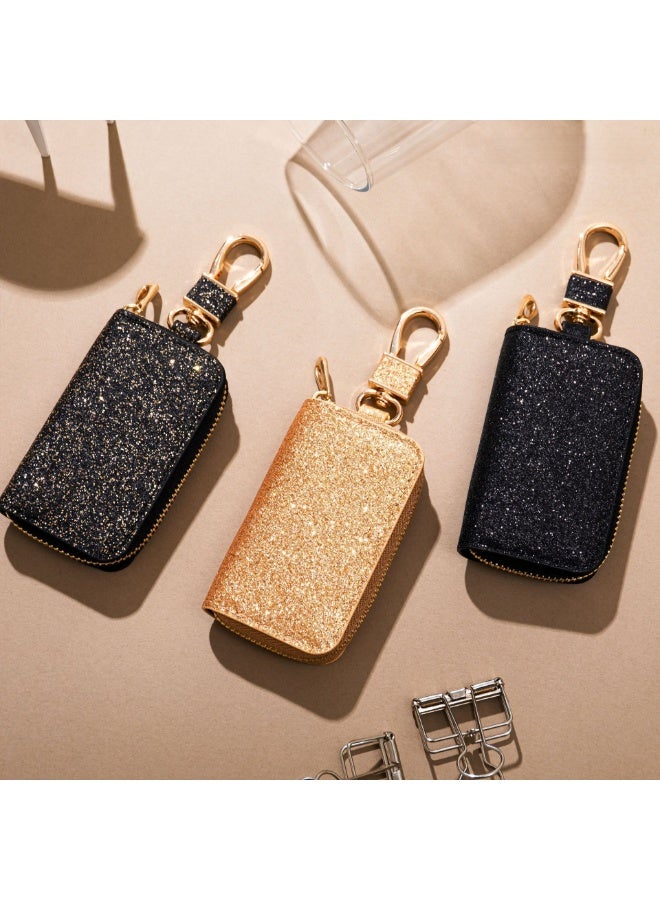 حامل حقيبة مفاتيح السيارة، حقيبة جلدية لسلسلة مفاتيح السيارة، حامل سلسلة مفاتيح السيارة عن بعد، حقيبة مفاتيح ذكية للسيارة مع سلسلة مفاتيح، للجنسين، حافظة واقية لسلسلة المفاتيح، ملحقات السيارة (أسود) - Image 3