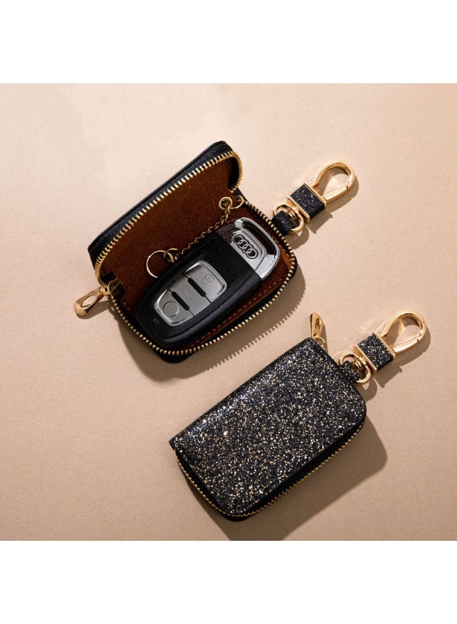 حامل حقيبة مفاتيح السيارة، حقيبة جلدية لسلسلة مفاتيح السيارة، حامل سلسلة مفاتيح السيارة عن بعد، حقيبة مفاتيح ذكية للسيارة مع سلسلة مفاتيح، للجنسين، حافظة واقية لسلسلة المفاتيح، ملحقات السيارة (أسود) - Image 4