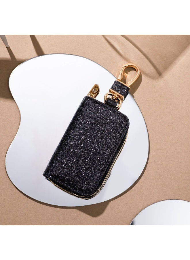 حامل حقيبة مفاتيح السيارة، حقيبة جلدية لسلسلة مفاتيح السيارة، حامل سلسلة مفاتيح السيارة عن بعد، حقيبة مفاتيح ذكية للسيارة مع سلسلة مفاتيح، للجنسين، حافظة واقية لسلسلة المفاتيح، ملحقات السيارة (أسود) - Image 1