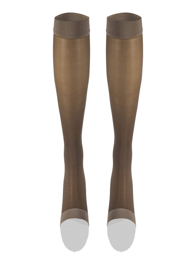 NuVein Sheer Compression Stockings, 15-20 mmHg Support, Fashionable Medium Denier, Knee High, Open Toe, Taupe, 3X-Large - Image 1