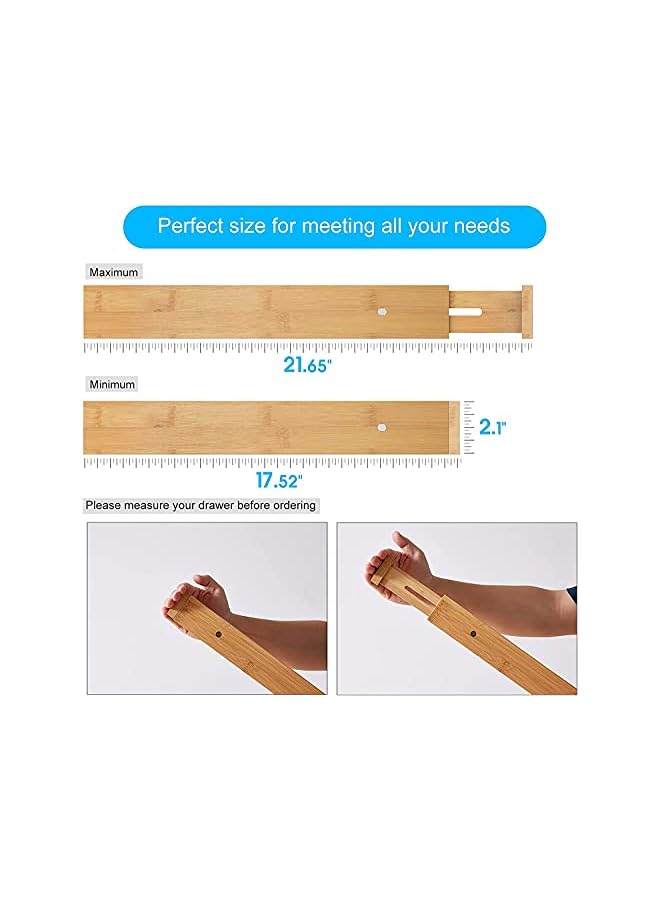 Green Tiger 4/6 Pack Bamboo Drawer Dividers, Expandable Kitchen Drawer Organizer, Spring Adjustable Kitchen Utensil Drawer Organizer for Kitchen, Dresser, Bedroom, Baby Drawer, Bathroom 43-56 CM (6 Pack) - Image 2