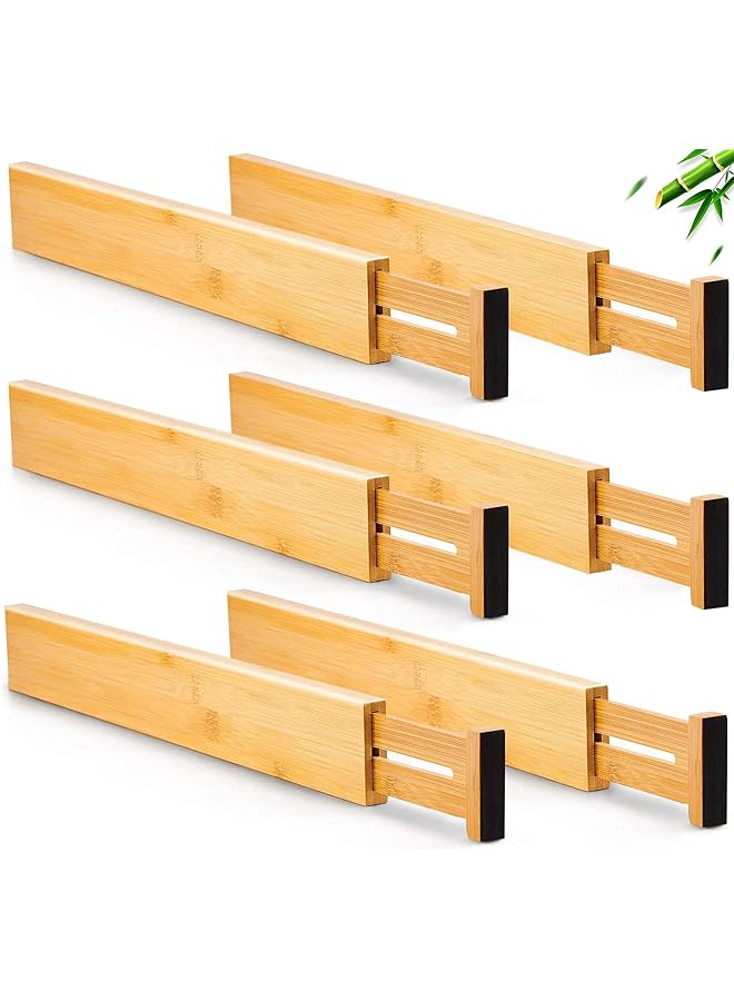 Green Tiger 4/6 Pack Bamboo Drawer Dividers, Expandable Kitchen Drawer Organizer, Spring Adjustable Kitchen Utensil Drawer Organizer for Kitchen, Dresser, Bedroom, Baby Drawer, Bathroom 43-56 CM (6 Pack) - Image 1