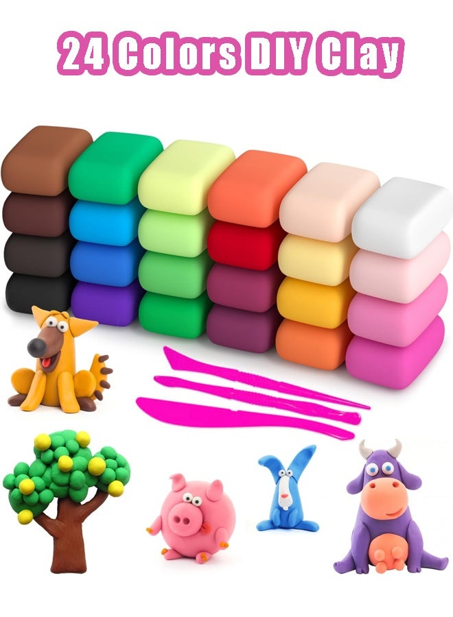 24 Colors Magic Air Dry Clay, Modeling Clay for Kids with Tools, Toys Gifts for Boys Girls Kids - Image 1