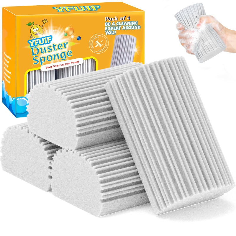 YFUIF 4 Pack Damp Clean Duster Sponge Magic Sponge Eraser for Household Cleaning Reusable Dusters Cleaning Supplies for Housekeeping Dish Blinds Glass BaseboardsWindow Track Grooves and Faucets