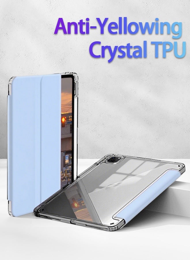 [clearance sales] HONOR Pad X8a Case 11 Inch Protective Cover With Pencil Holder, Tablet Cover Tri-Fold Tpu Clear Back Slim Stand Auto Wake-Up, Back Shell Multi-Angle Stand/Free AED 23 Anti-Glare Protective Film- Blue - Image 4