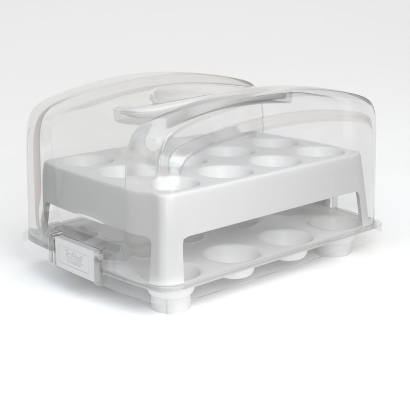 Top Shelf Elements MINI Cupcake Carrier, Fashionable White, Classic Style, Holds 24 Mini Cupcakes, Two Tier Stand and Reusable Box - Image 1