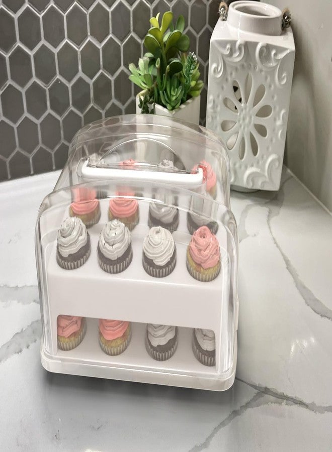Top Shelf Elements MINI Cupcake Carrier, Fashionable White, Classic Style, Holds 24 Mini Cupcakes, Two Tier Stand and Reusable Box - Image 5