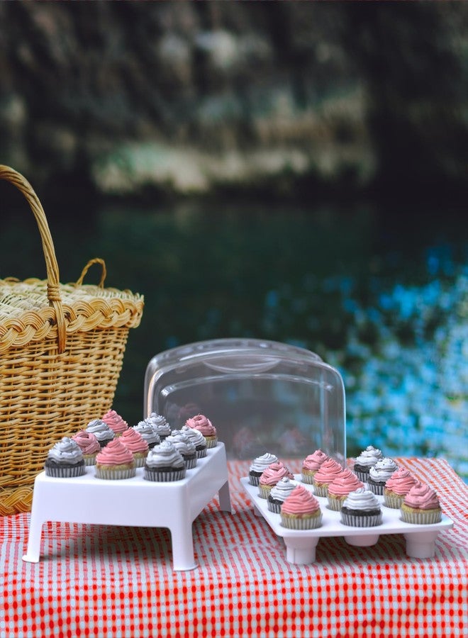 Top Shelf Elements MINI Cupcake Carrier, Fashionable White, Classic Style, Holds 24 Mini Cupcakes, Two Tier Stand and Reusable Box - Image 2